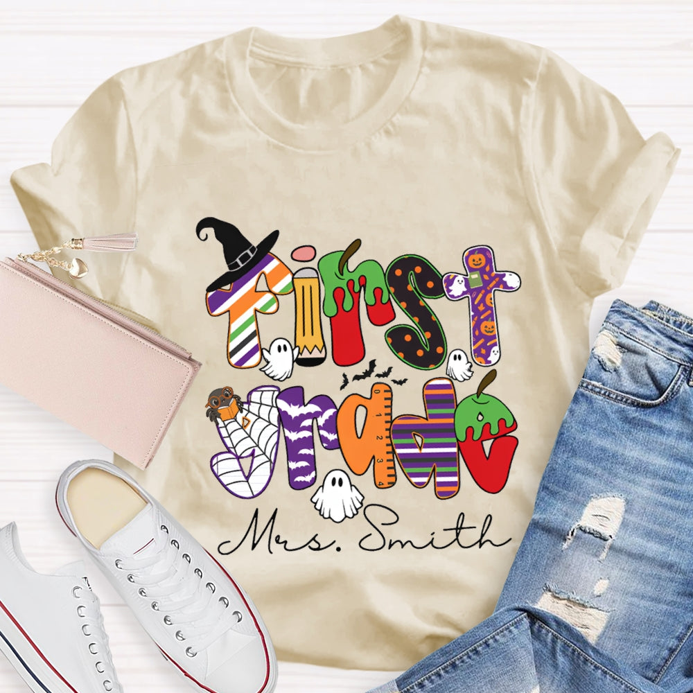 Personalized Grade And Name Halloween Halloween Ghost Spider T-Shirt