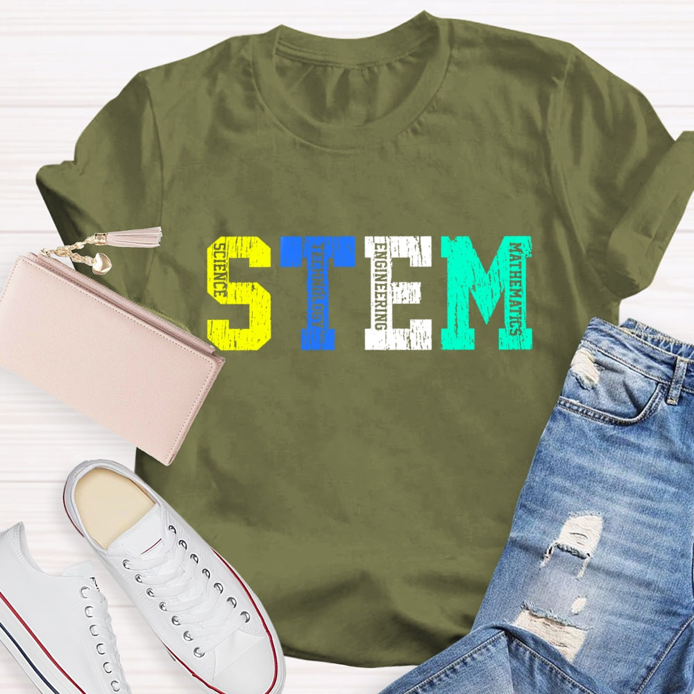 Colorful STEM Letter Science Technology Engineering Math T-Shirt