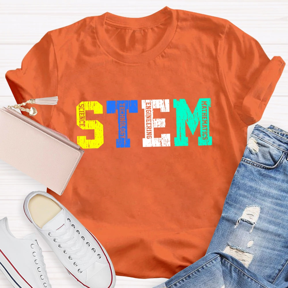 Colorful STEM Letter Science Technology Engineering Math T-Shirt