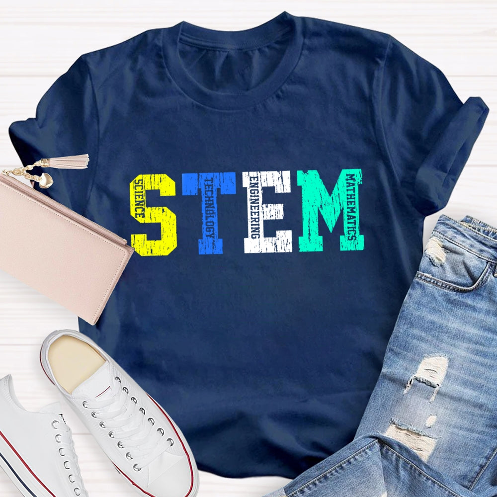 Colorful STEM Letter Science Technology Engineering Math T-Shirt