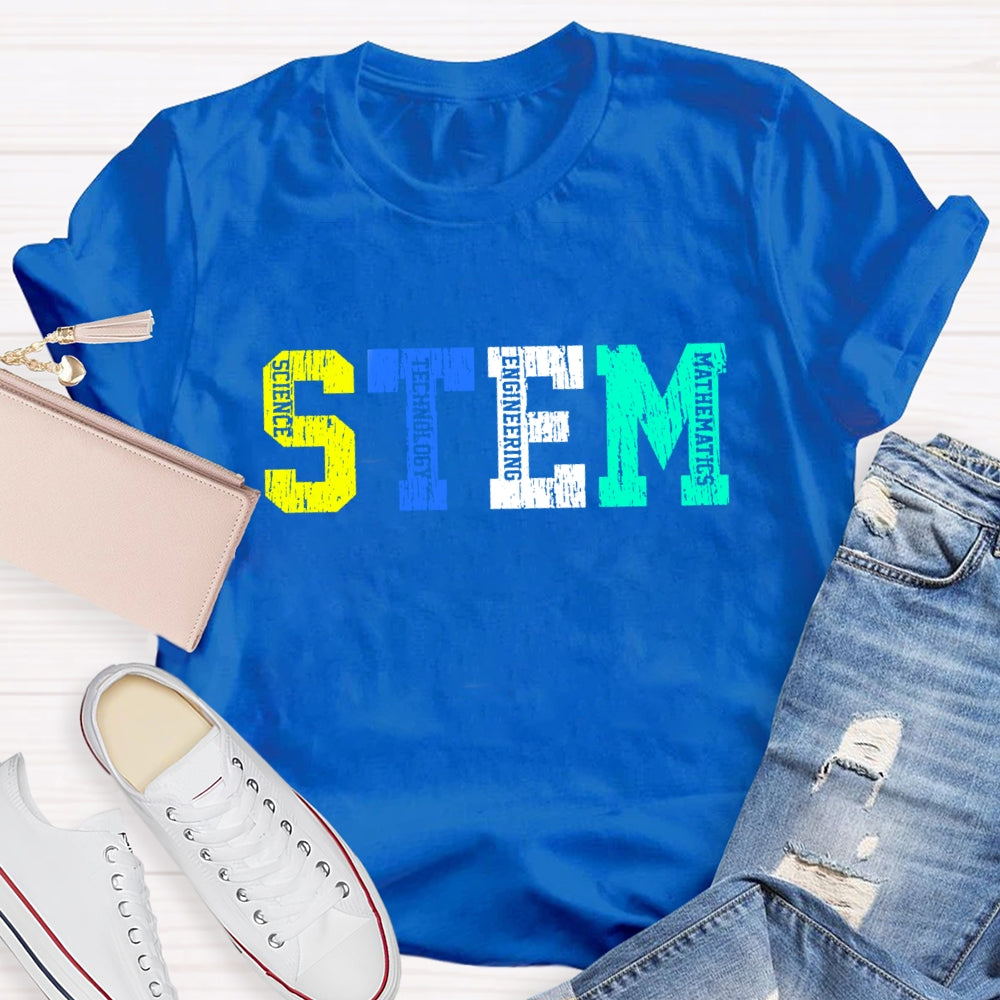 Colorful STEM Letter Science Technology Engineering Math T-Shirt