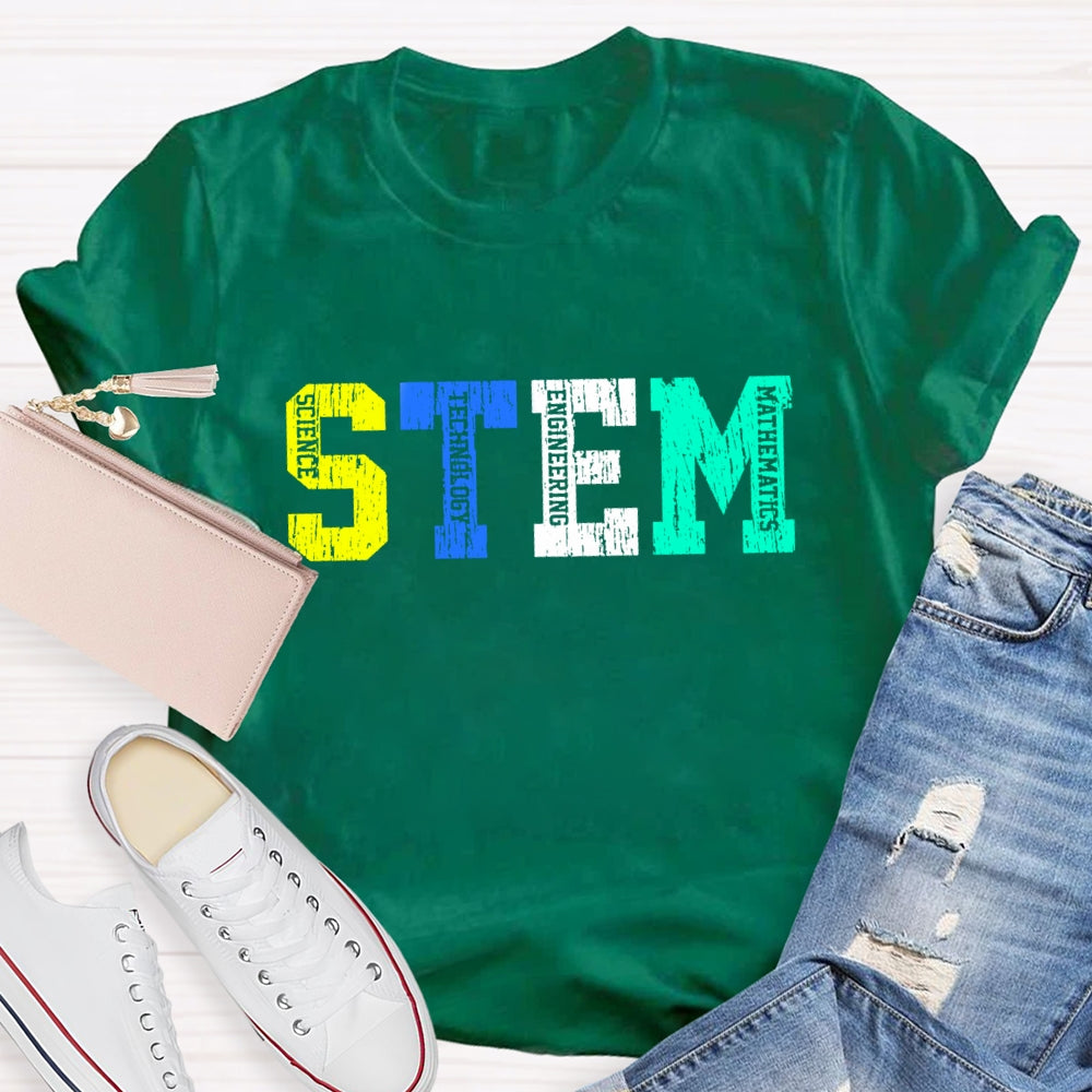 Colorful STEM Letter Science Technology Engineering Math T-Shirt