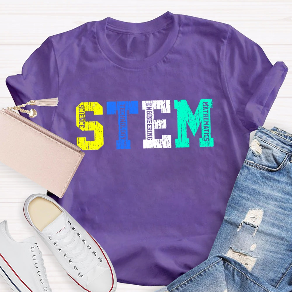 Colorful STEM Letter Science Technology Engineering Math T-Shirt
