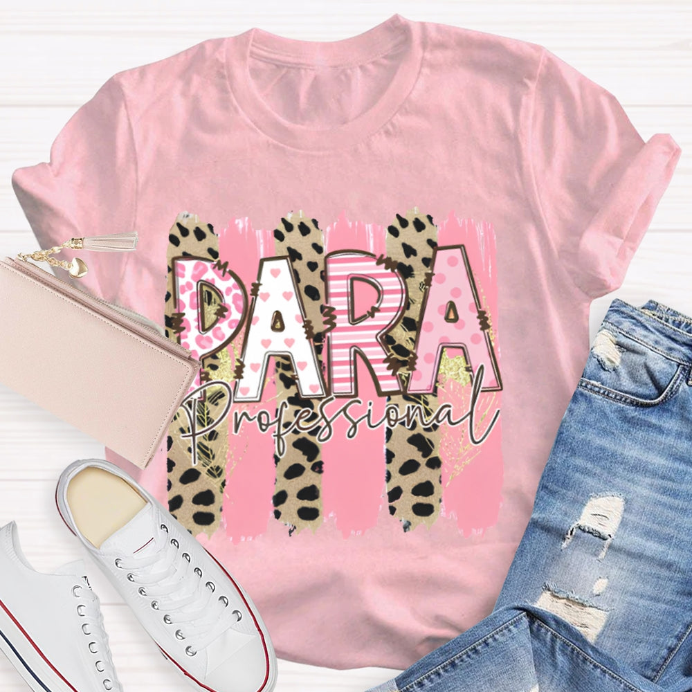 Para Professional Leopard Print And Pink Patchwork T-shirt