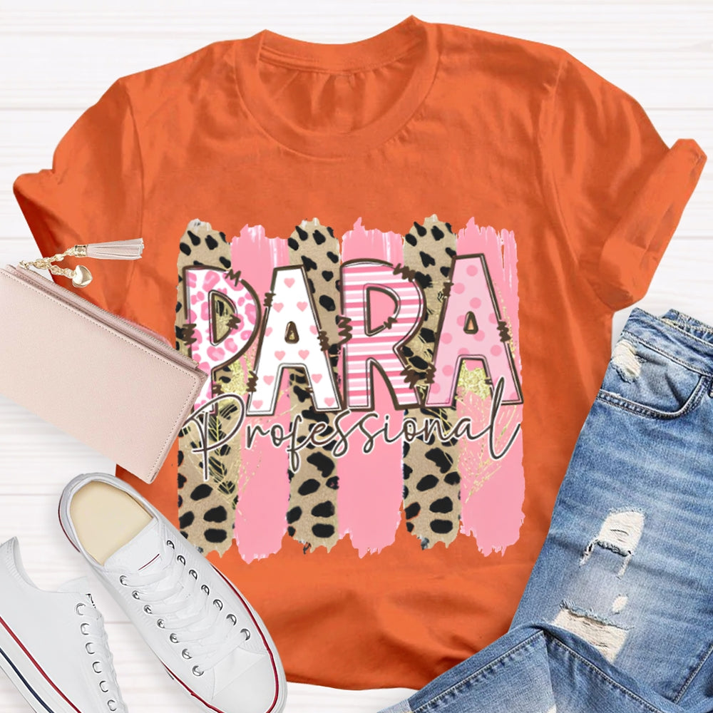 Para Professional Leopard Print And Pink Patchwork T-shirt