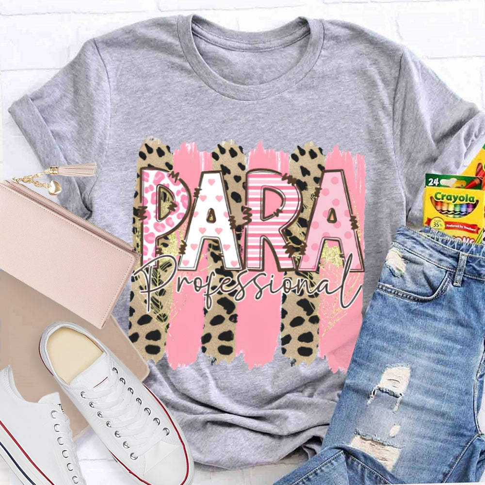 Para Professional Leopard Print And Pink Patchwork T-shirt