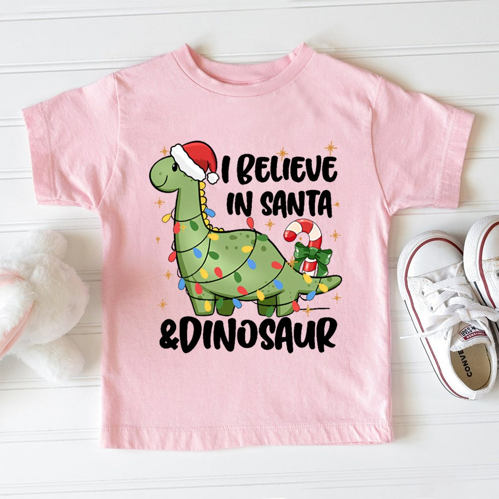 I Believe In Santa And Dinosaur Christmas Toddler T-shirts