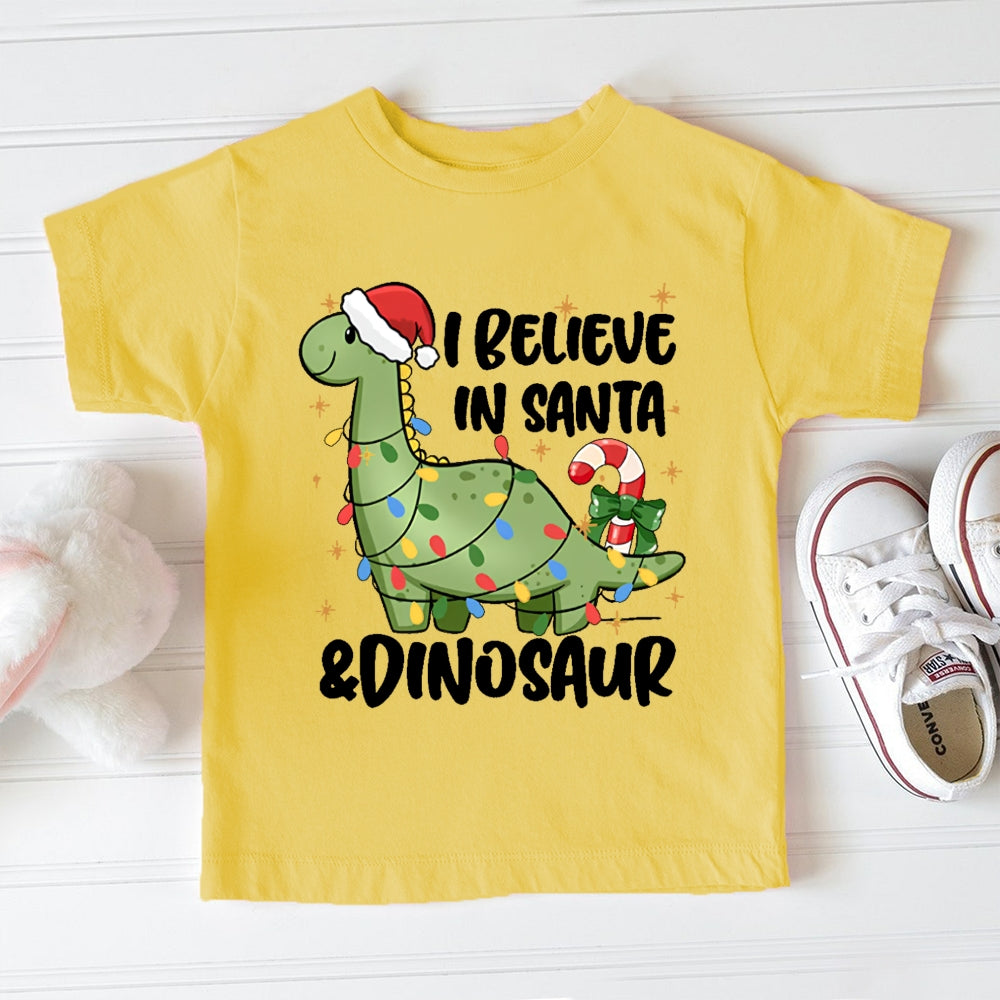 I Believe In Santa And Dinosaur Christmas Toddler T-shirts