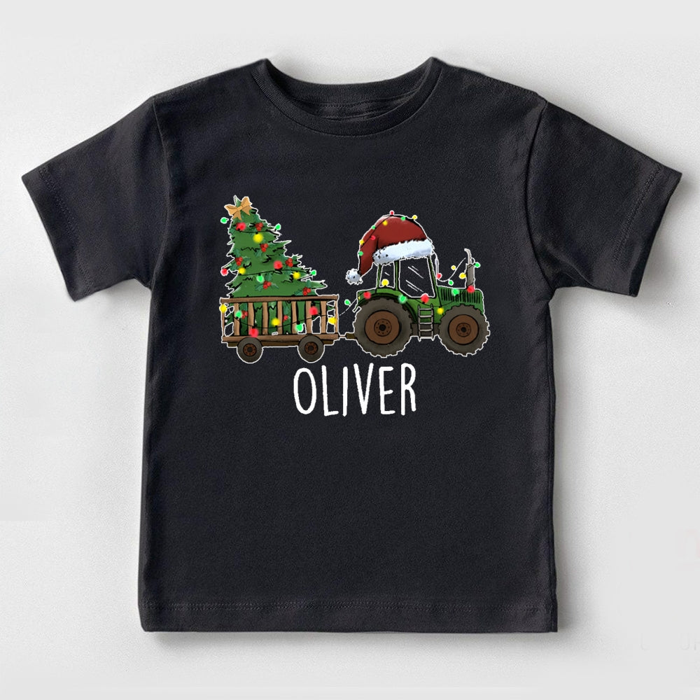 Personalized Name Christmas Tree Santa Hat Car Toddler T-shirts