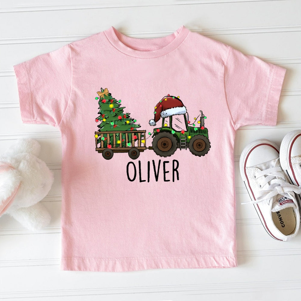 Personalized Name Christmas Tree Santa Hat Car Toddler T-shirts