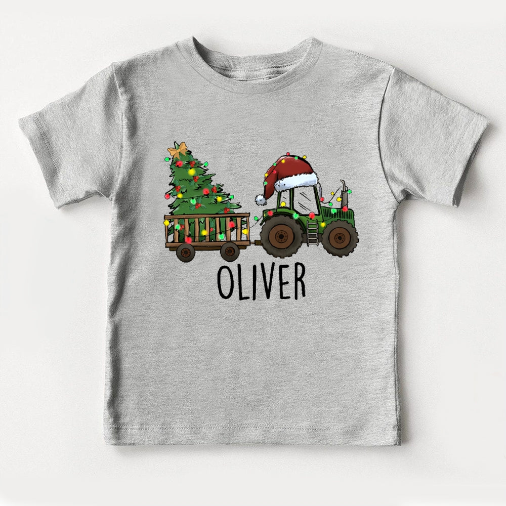 Personalized Name Christmas Tree Santa Hat Car Toddler T-shirts