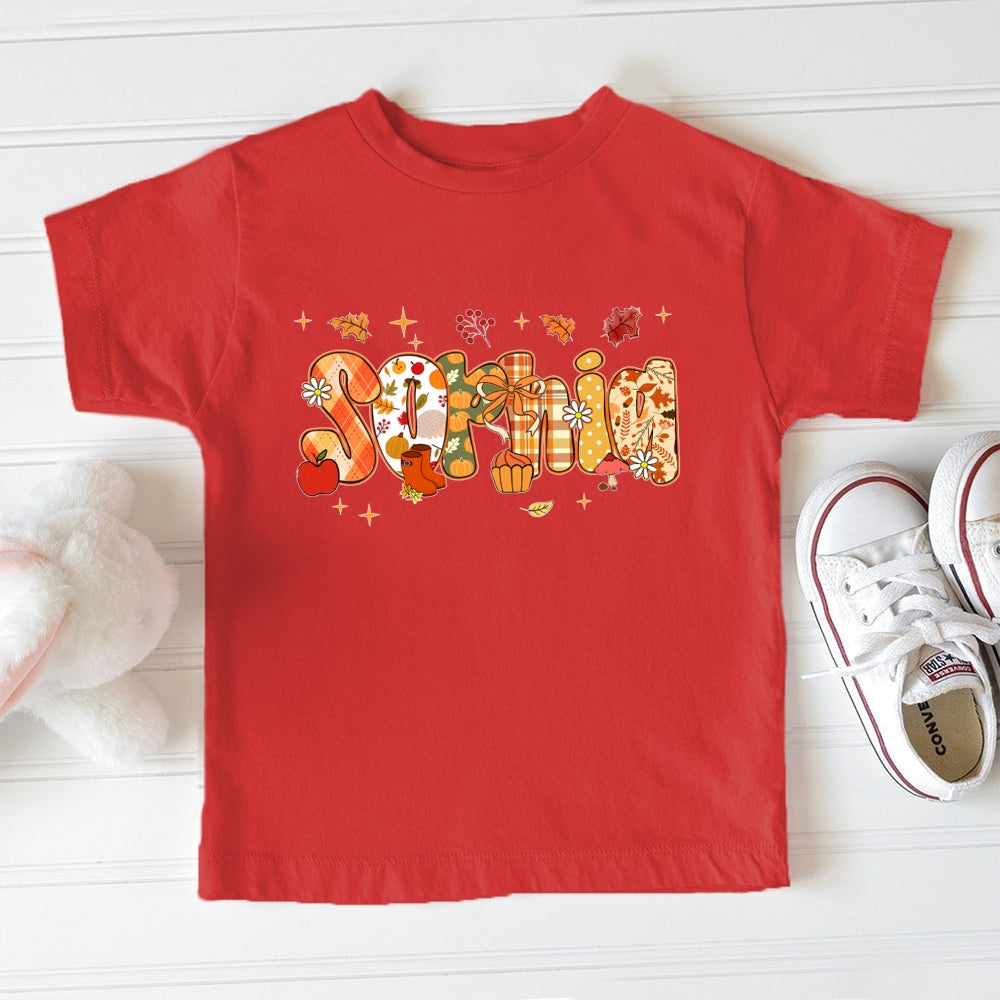 Personalized Name Maple Leaf Fall Letters Toddler T-shirts