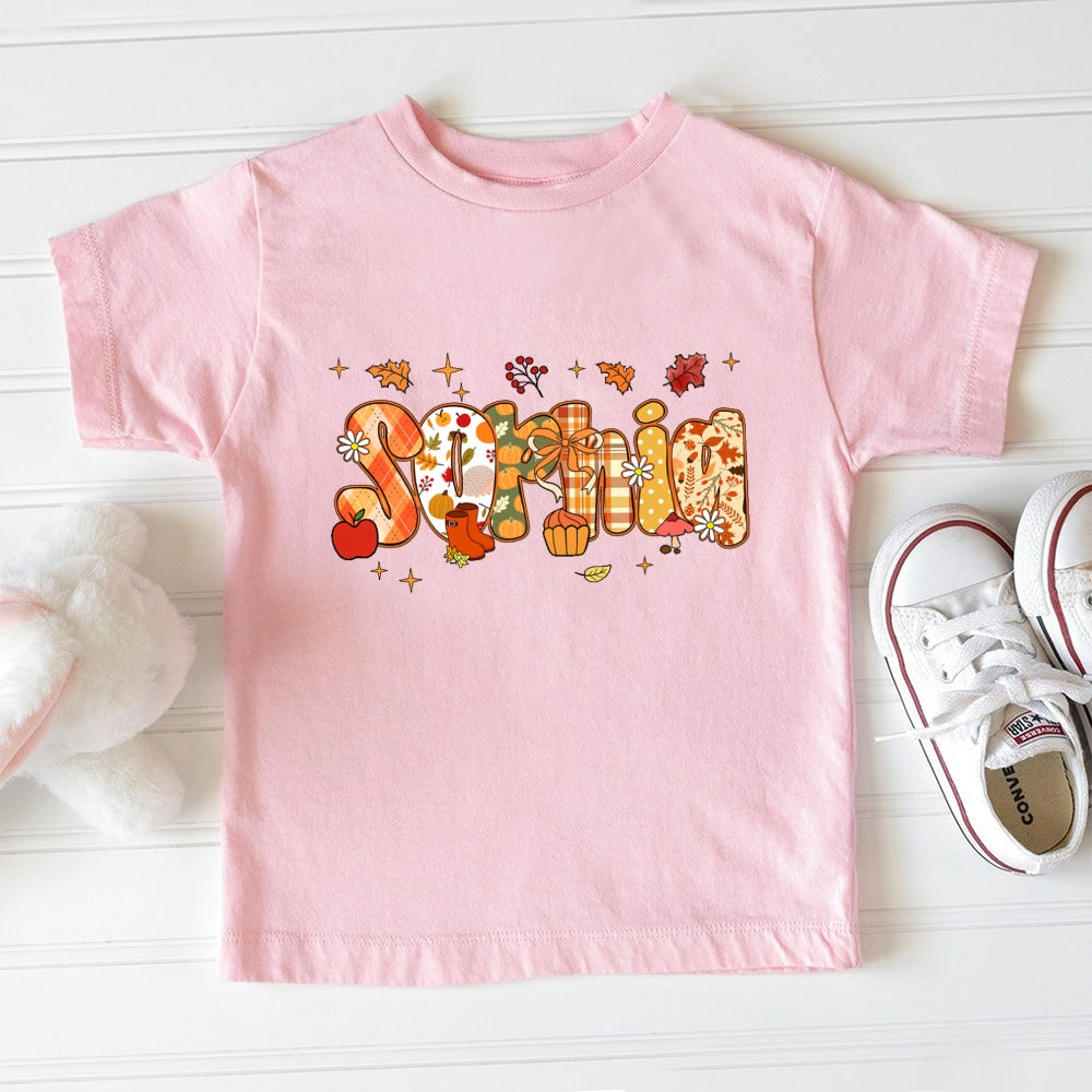 Personalized Name Maple Leaf Fall Letters Toddler T-shirts