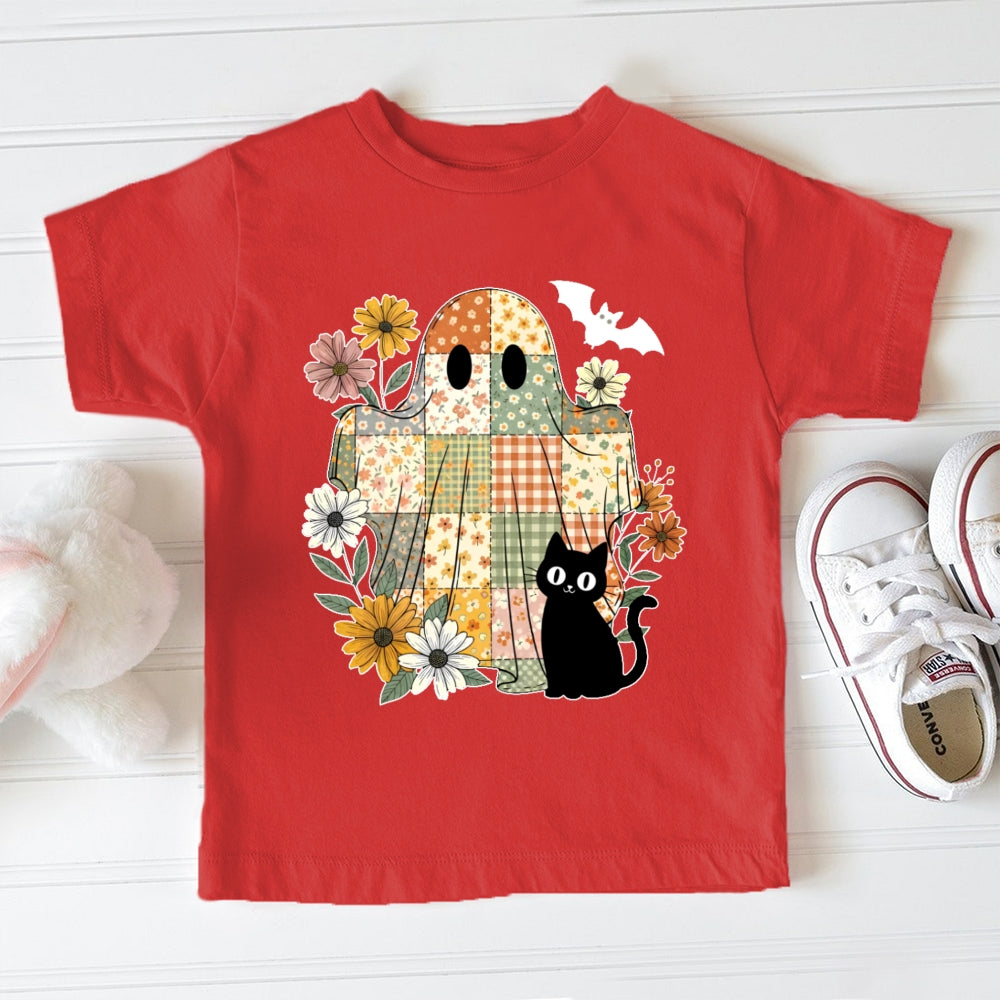 Flowers Ghost Cats Halloween Toddler T-shirts