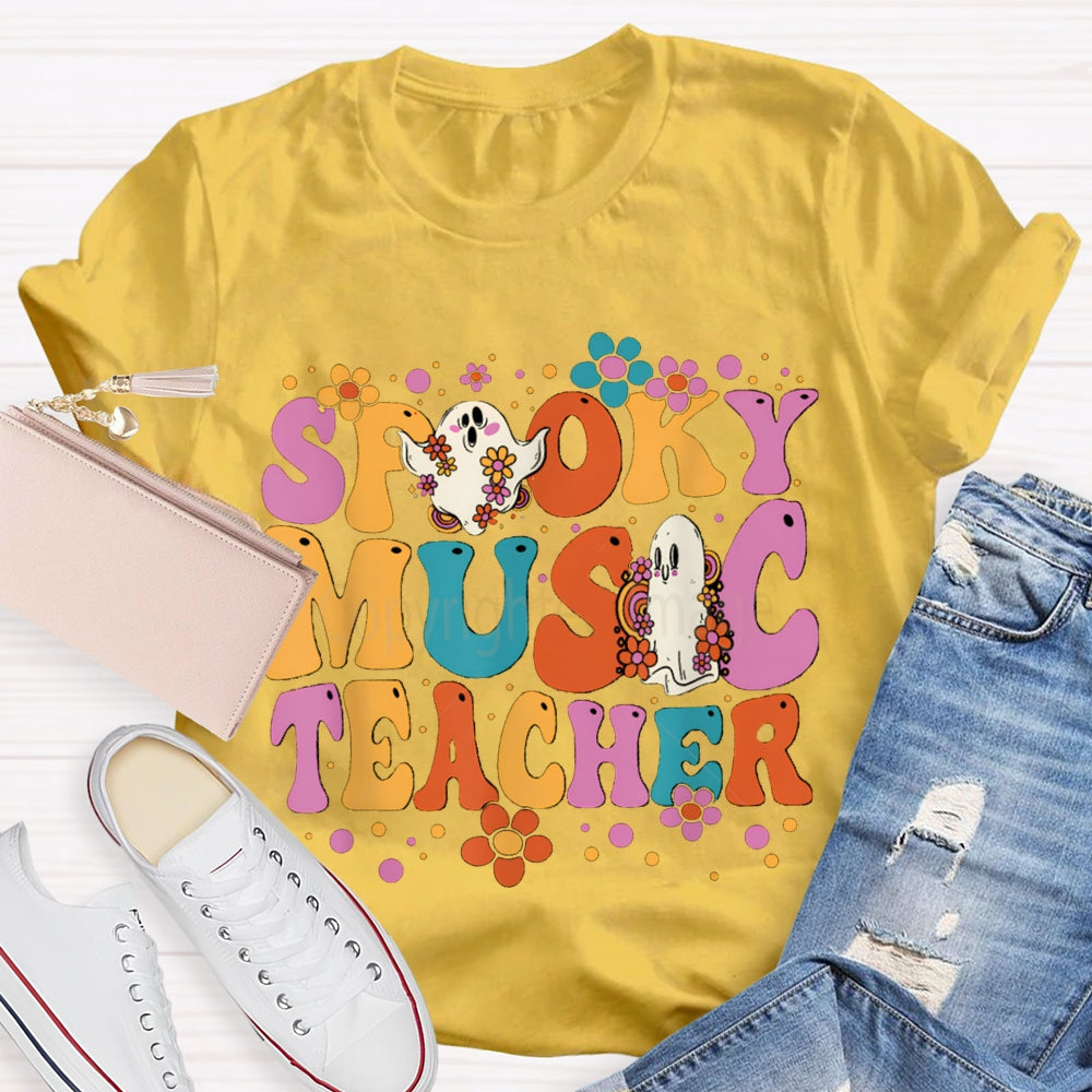 Spooky Music Teacher Colored Fonts And Ghosts Halloween T-shirt