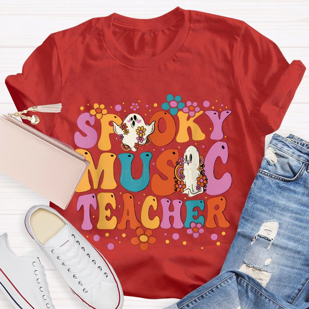 Spooky Music Teacher Colored Fonts And Ghosts Halloween T-shirt