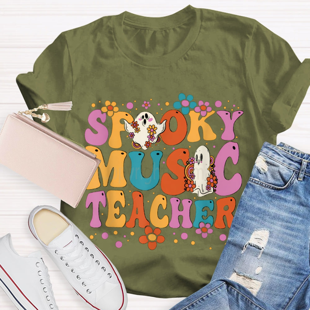 Spooky Music Teacher Colored Fonts And Ghosts Halloween T-shirt