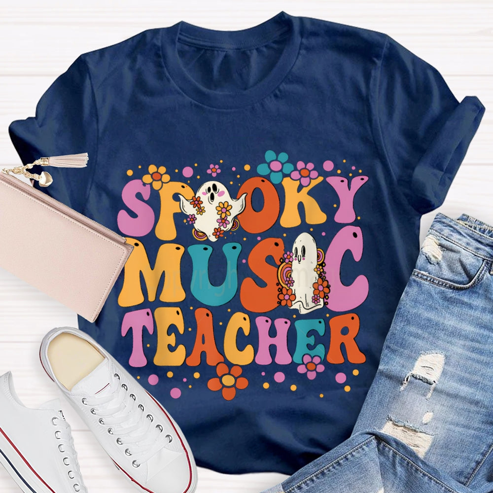 Spooky Music Teacher Colored Fonts And Ghosts Halloween T-shirt