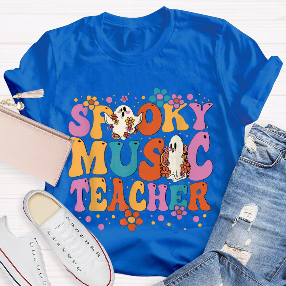 Spooky Music Teacher Colored Fonts And Ghosts Halloween T-shirt