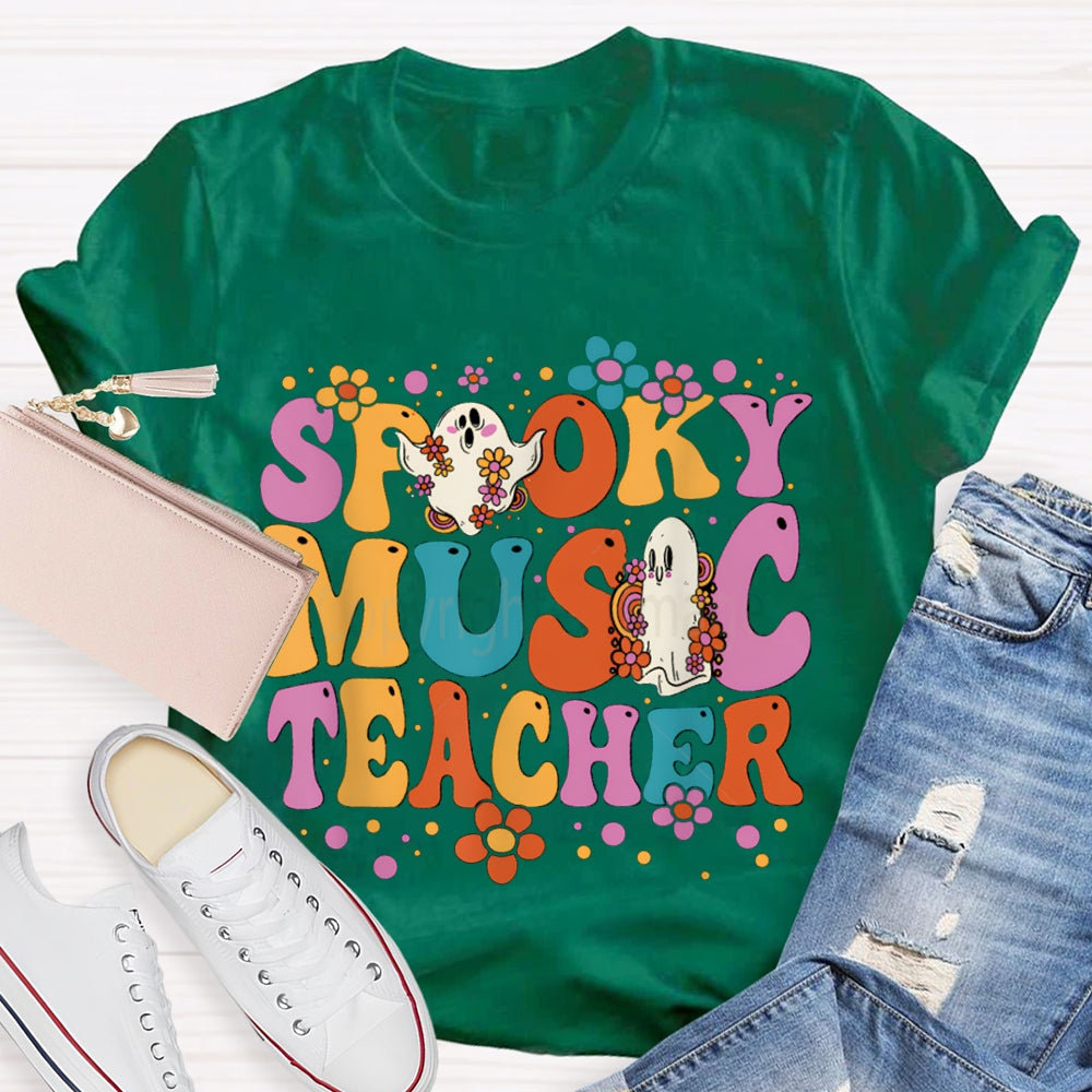 Spooky Music Teacher Colored Fonts And Ghosts Halloween T-shirt