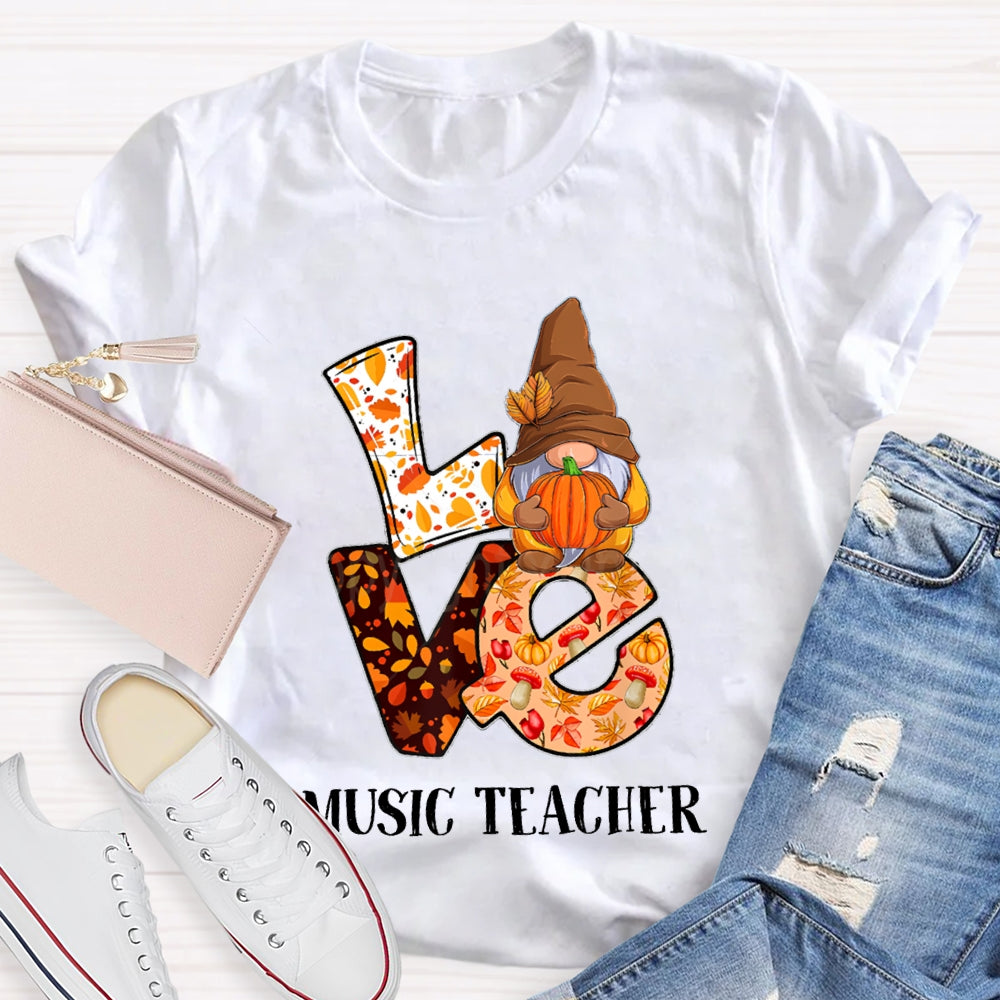 Love Is For Music Teacher Maple Leaf And Pumpkin Font T-shirt