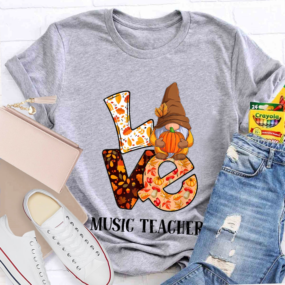 Love Is For Music Teacher Maple Leaf And Pumpkin Font T-shirt