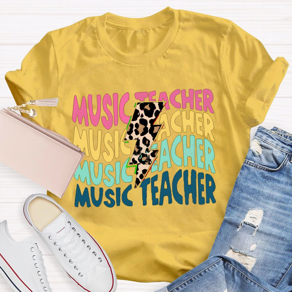 Music Teacher Colorful Fonts And Leopard Print Arrows T-shirt