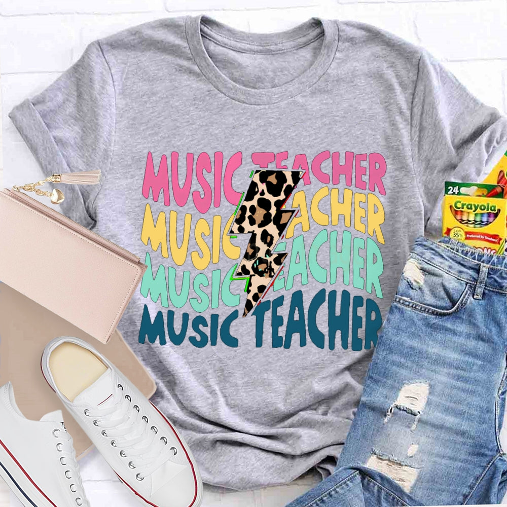 Music Teacher Colorful Fonts And Leopard Print Arrows T-shirt