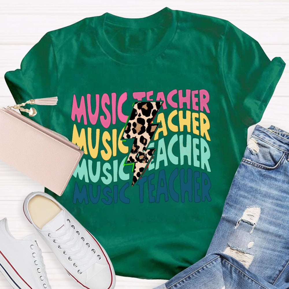 Music Teacher Colorful Fonts And Leopard Print Arrows T-shirt