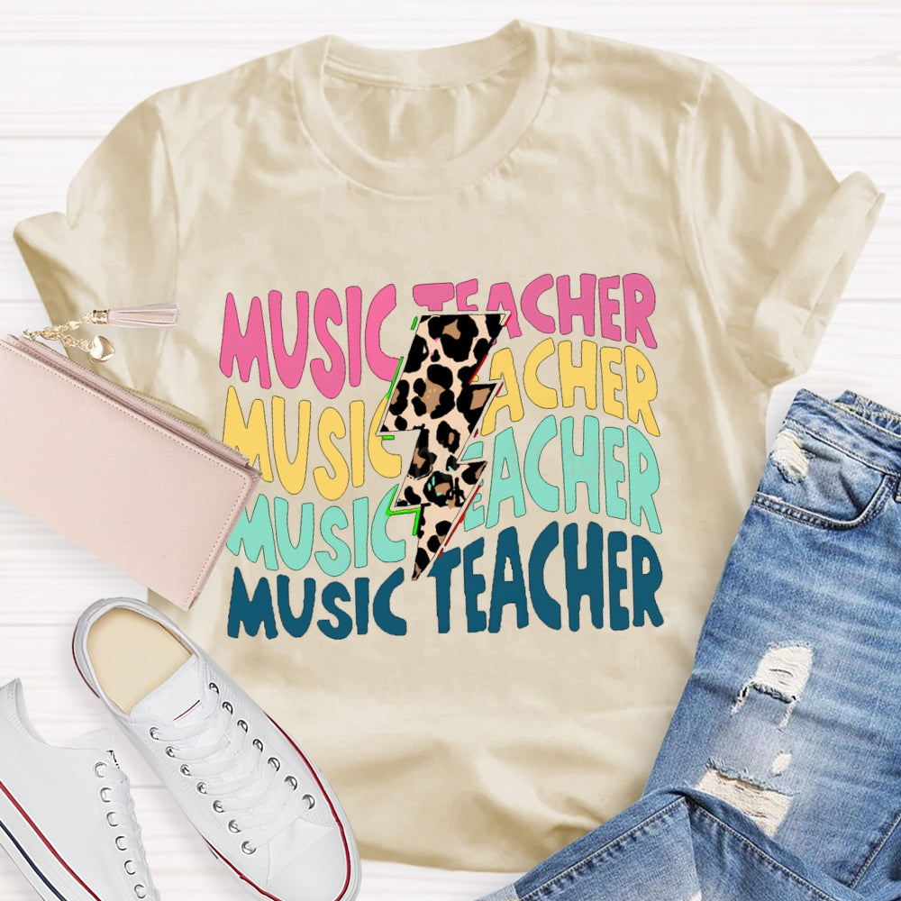 Music Teacher Colorful Fonts And Leopard Print Arrows T-shirt