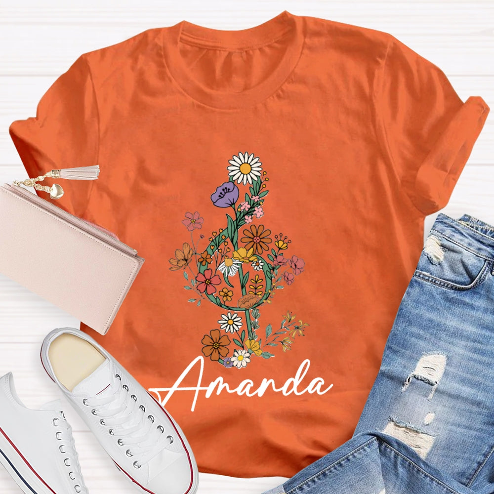 Personalized Name Flower Notes T-Shirt