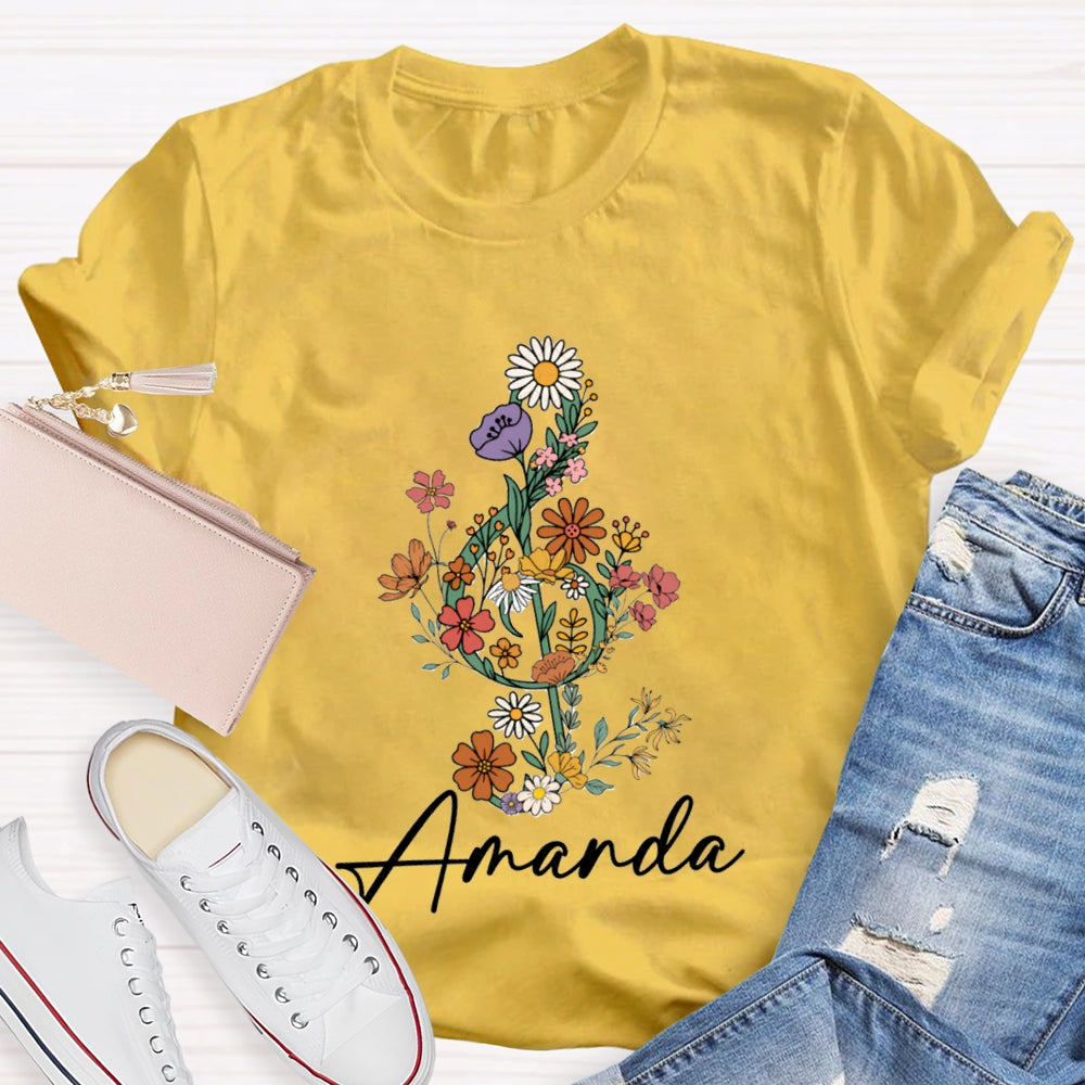 Personalized Name Flower Notes T-Shirt