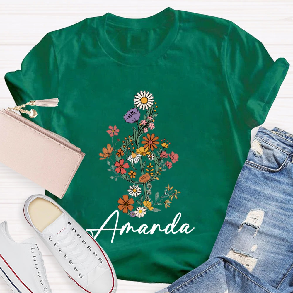 Personalized Name Flower Notes T-Shirt