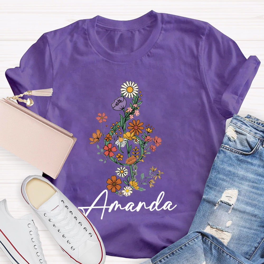 Personalized Name Flower Notes T-Shirt