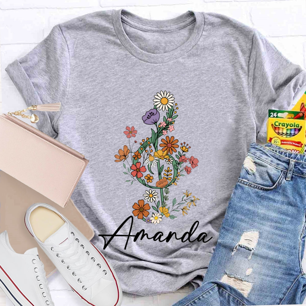 Personalized Name Flower Notes T-Shirt