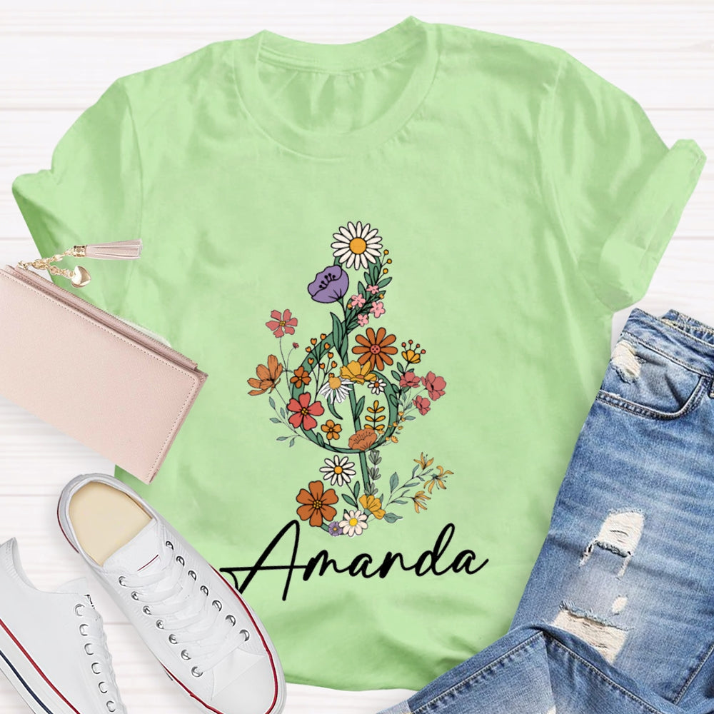Personalized Name Flower Notes T-Shirt