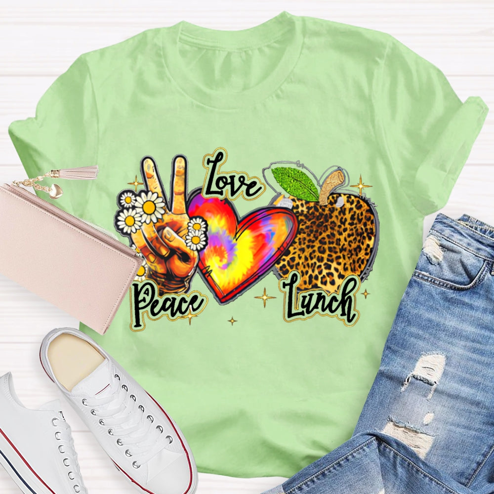 Peace Love Lunch Tie-Dye Hearts And Leopard-Print Apples T-shirt