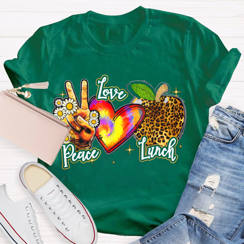 Peace Love Lunch Tie-Dye Hearts And Leopard-Print Apples T-shirt