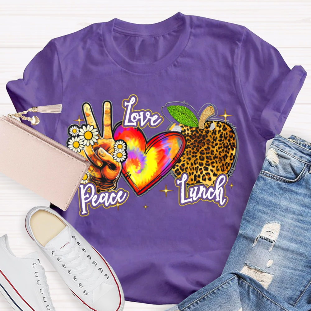 Peace Love Lunch Tie-Dye Hearts And Leopard-Print Apples T-shirt