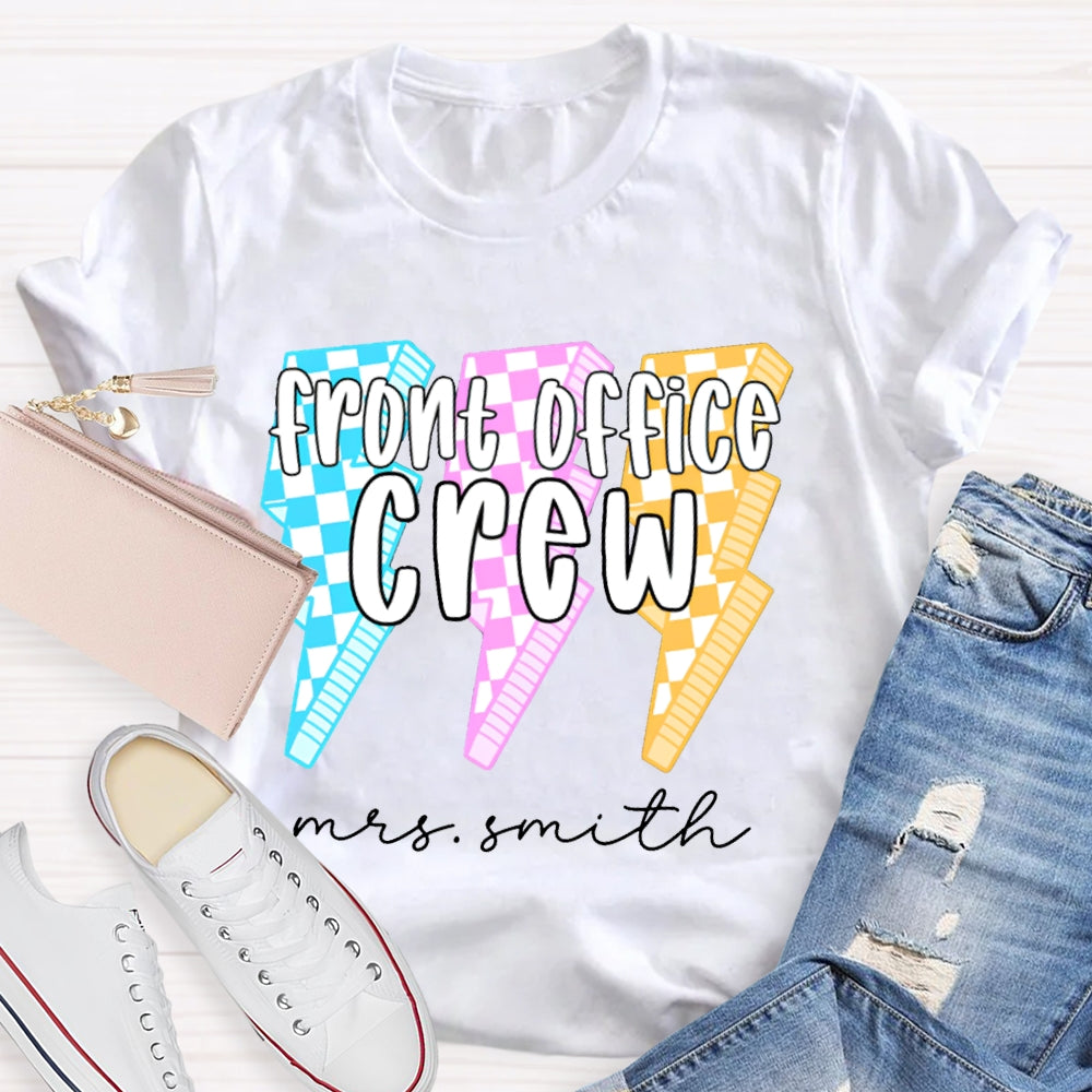 Personalized Name Front Office Crew Checkered Lightning T-shirt
