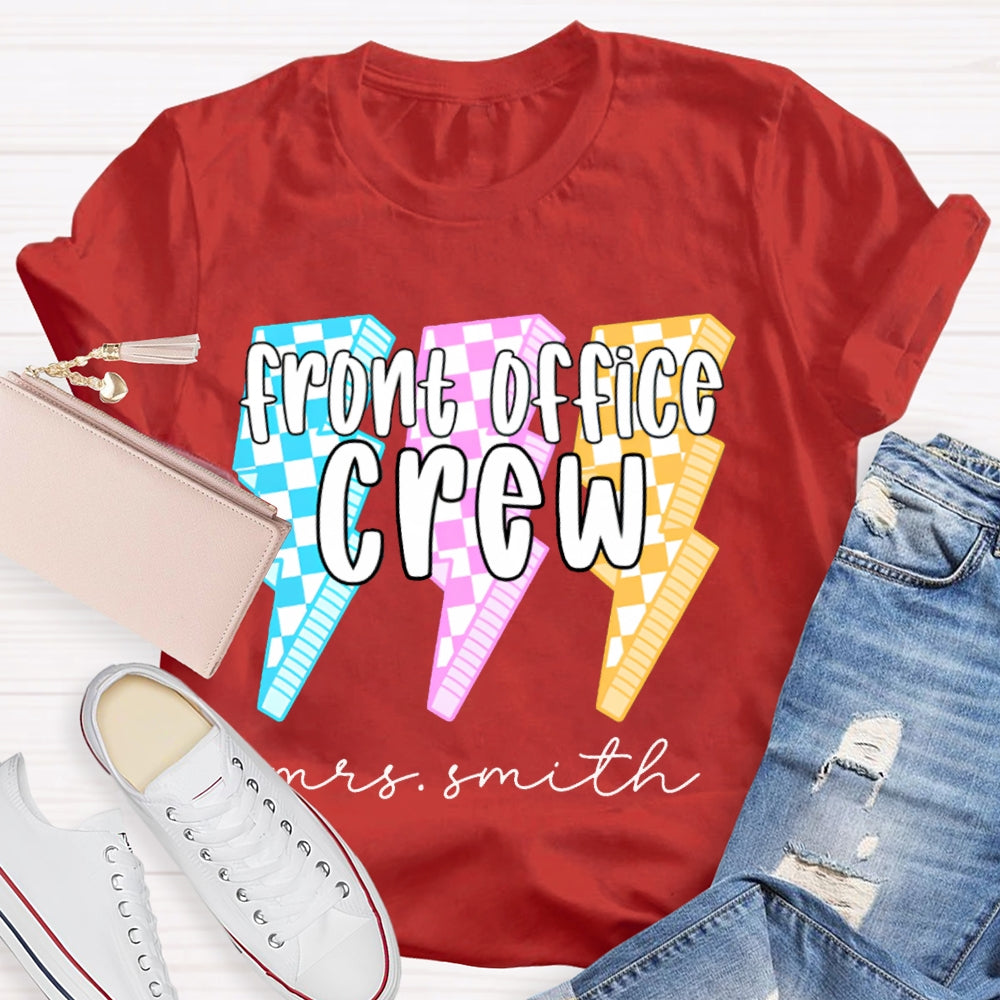 Personalized Name Front Office Crew Checkered Lightning T-shirt