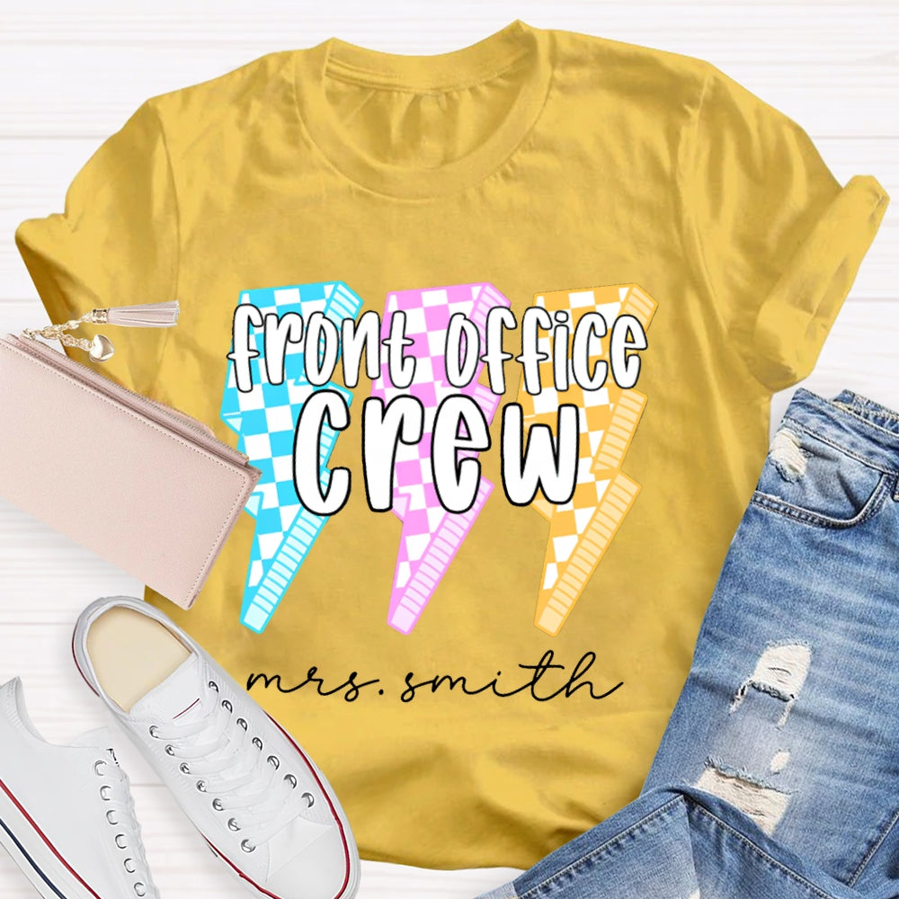 Personalized Name Front Office Crew Checkered Lightning T-shirt