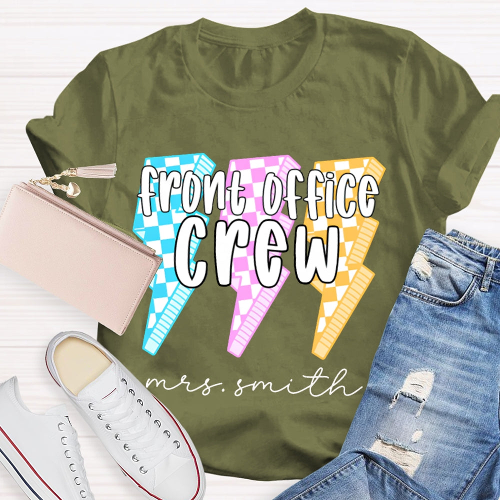 Personalized Name Front Office Crew Checkered Lightning T-shirt