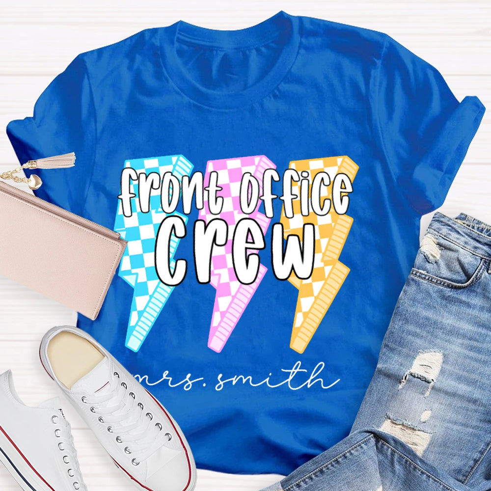 Personalized Name Front Office Crew Checkered Lightning T-shirt