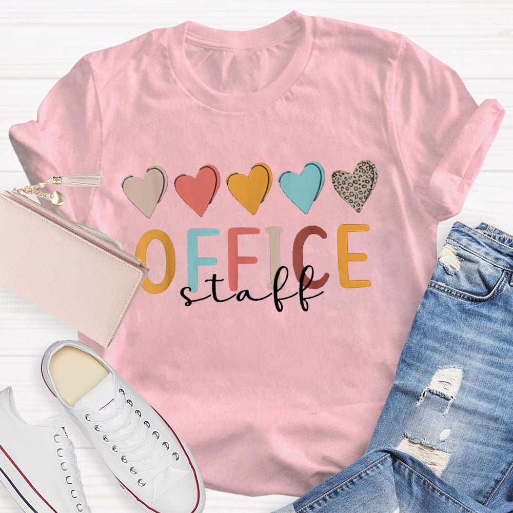 Office Staff Colorful Heart T-shirt