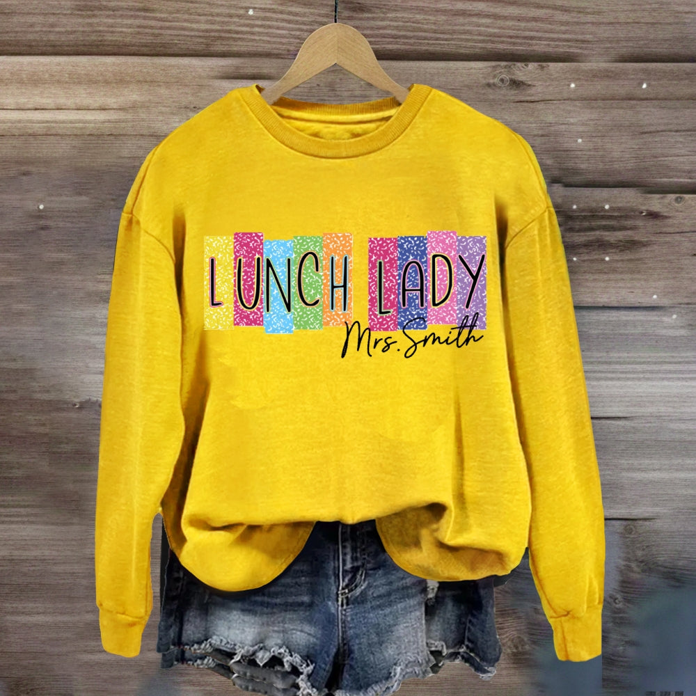 Personalized Name Lunch Lady Color Block Font sweatshirt