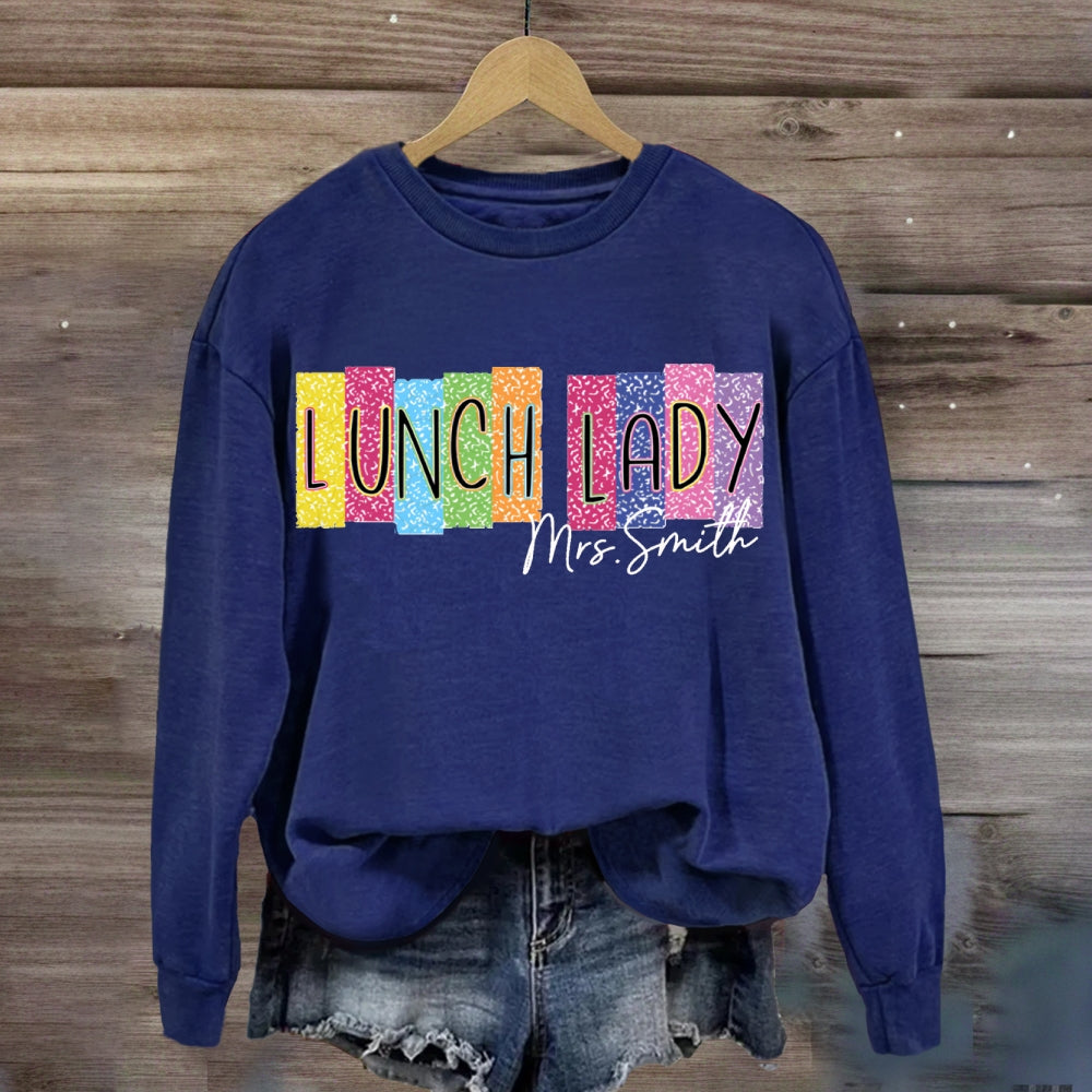 Personalized Name Lunch Lady Color Block Font sweatshirt