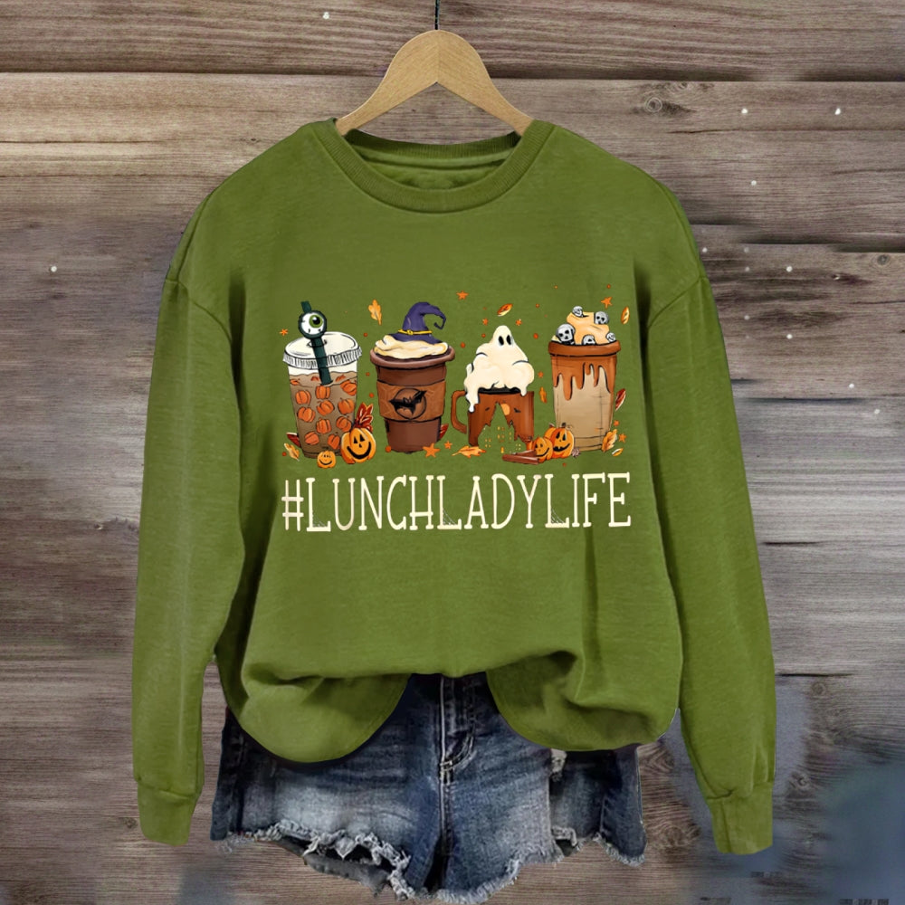 Lunch Lady Life Pumpkin Milk Tea Halloween sweatshirt