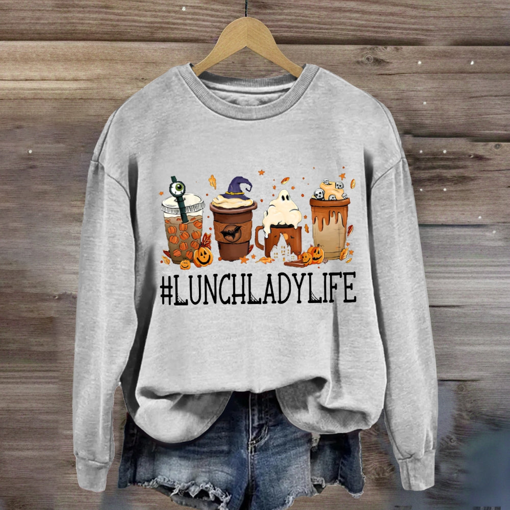 Lunch Lady Life Pumpkin Milk Tea Halloween sweatshirt