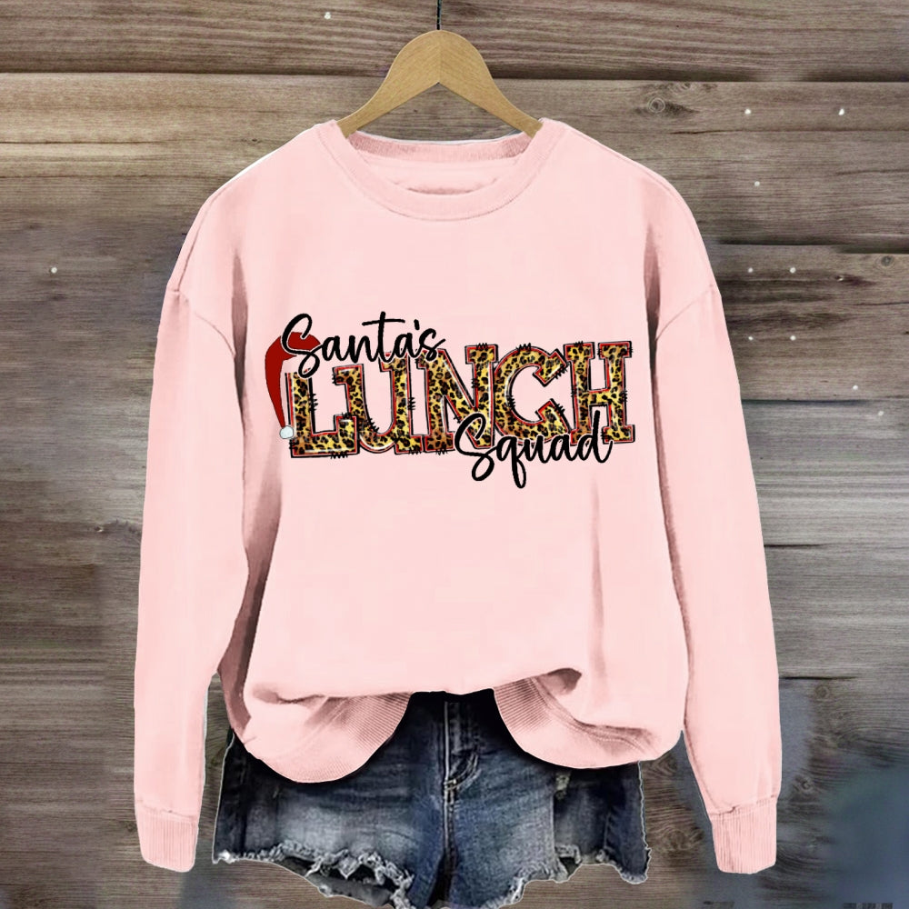 Santa'S Lunch Squad Santa Hat Leopard Print Font sweatshirt